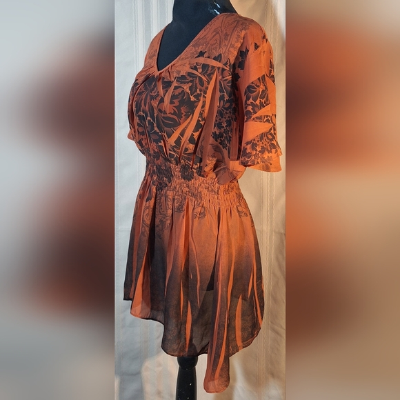 DRESSBARN Orange and Black Floral Blouse - Picture 3 of 6